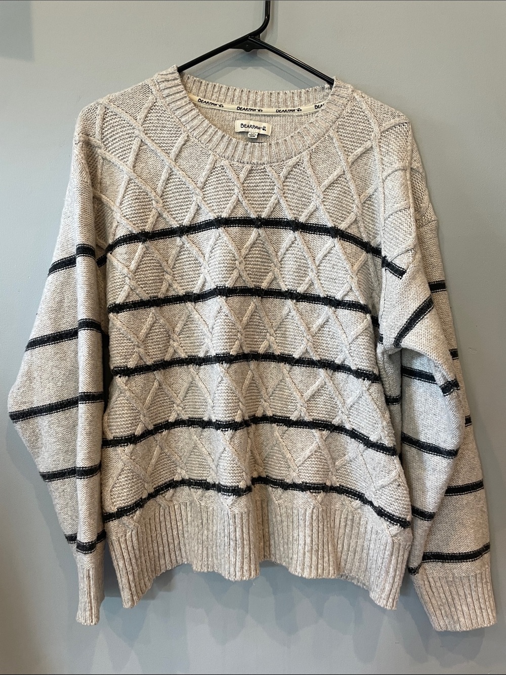 BearPaw grey  & Black Diamond-Textured Crewneck Sweater